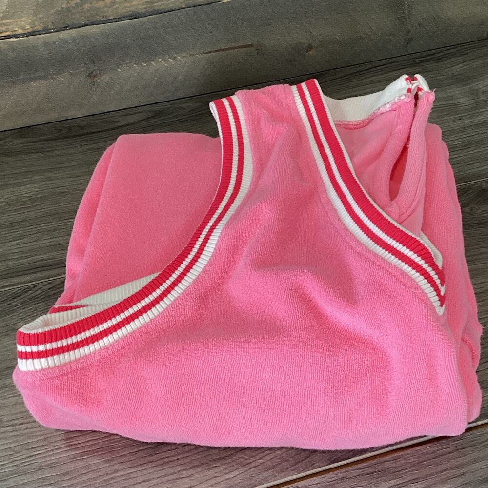 Juicy By Juicy Couture Y2K Crop Wide Leg Terry Cloth Jumpsuit Size M V Neck Pink - Picture 14 of 16